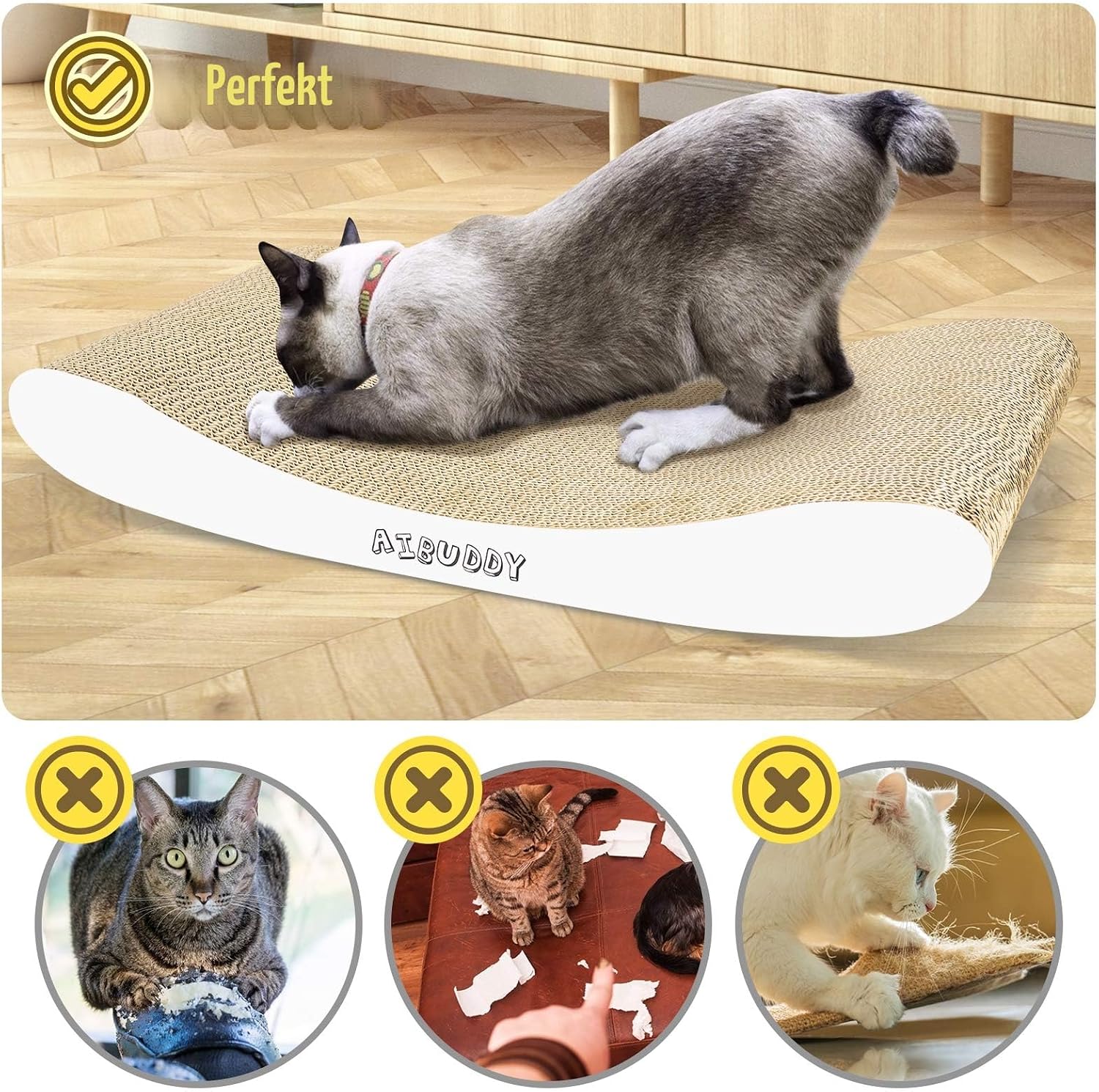 Katzen Kratzbrett Welle 44x25cm Karton Kratzmatte Katzenspielzeug Catnip