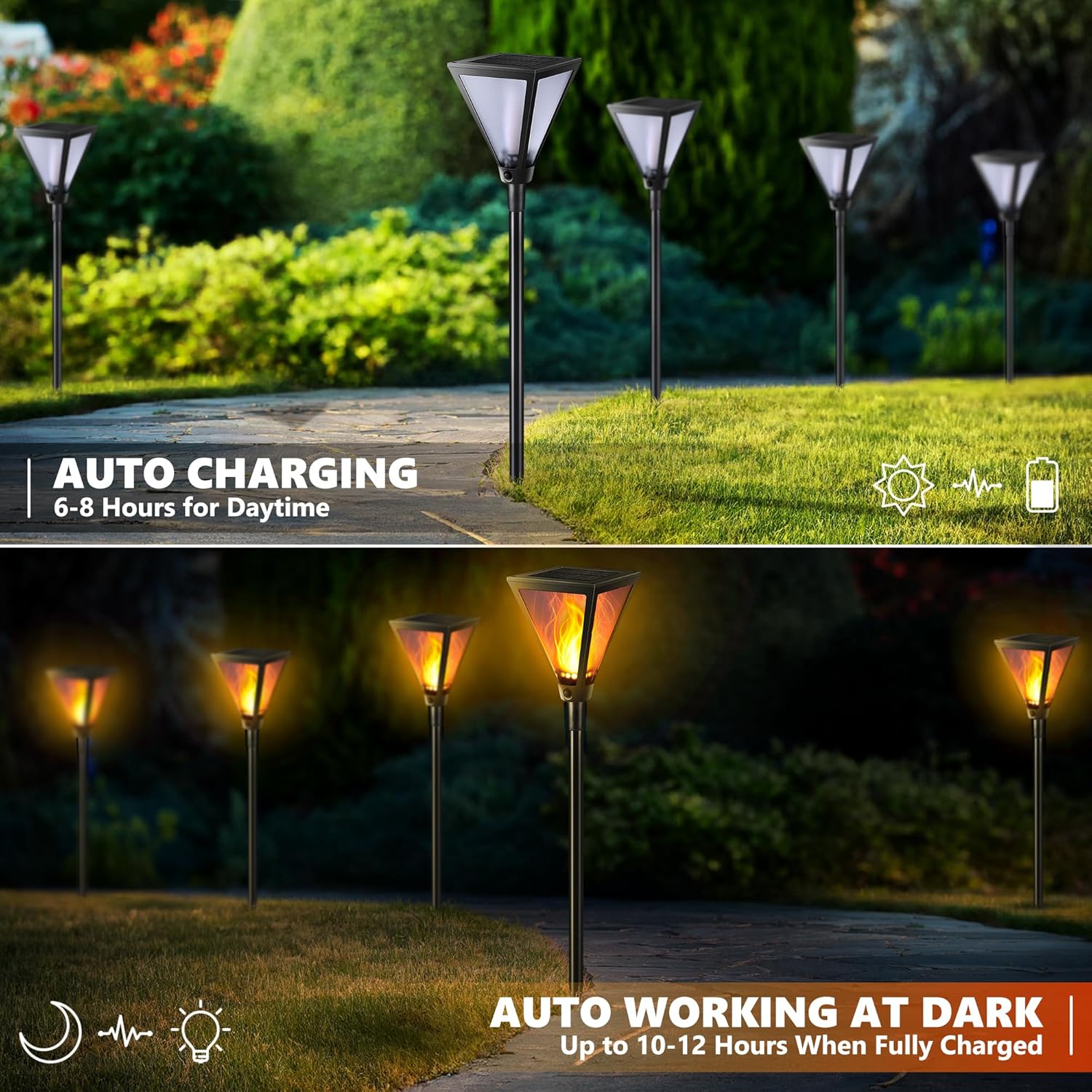 Joomer Solarlampe aussen 2er Set mit realistischem Flammeneffekt IP65 wetterfest