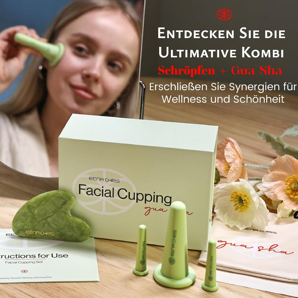 Rena Chris Gesichts-Schroepfset Gua Sha Rosenquarz Silikon Gesichtspflege Rosa
