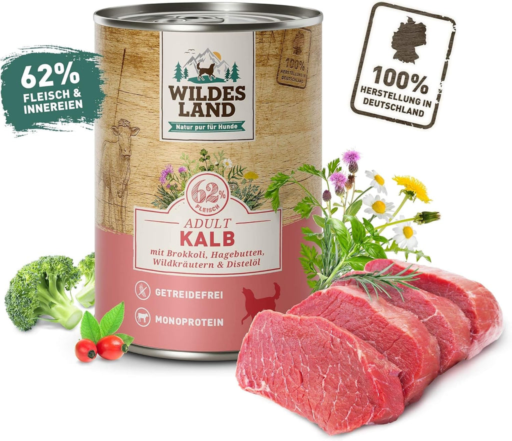 WILDES LAND Nassfutter Hund Wild 6x400g Alleinfutter hoher Fleischanteil