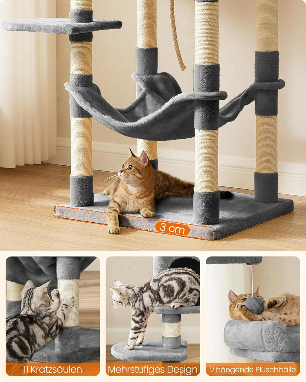 Feandrea Kratzbaum Katzenbaum mit Kratzsaeulen Plattformen und Hoehle