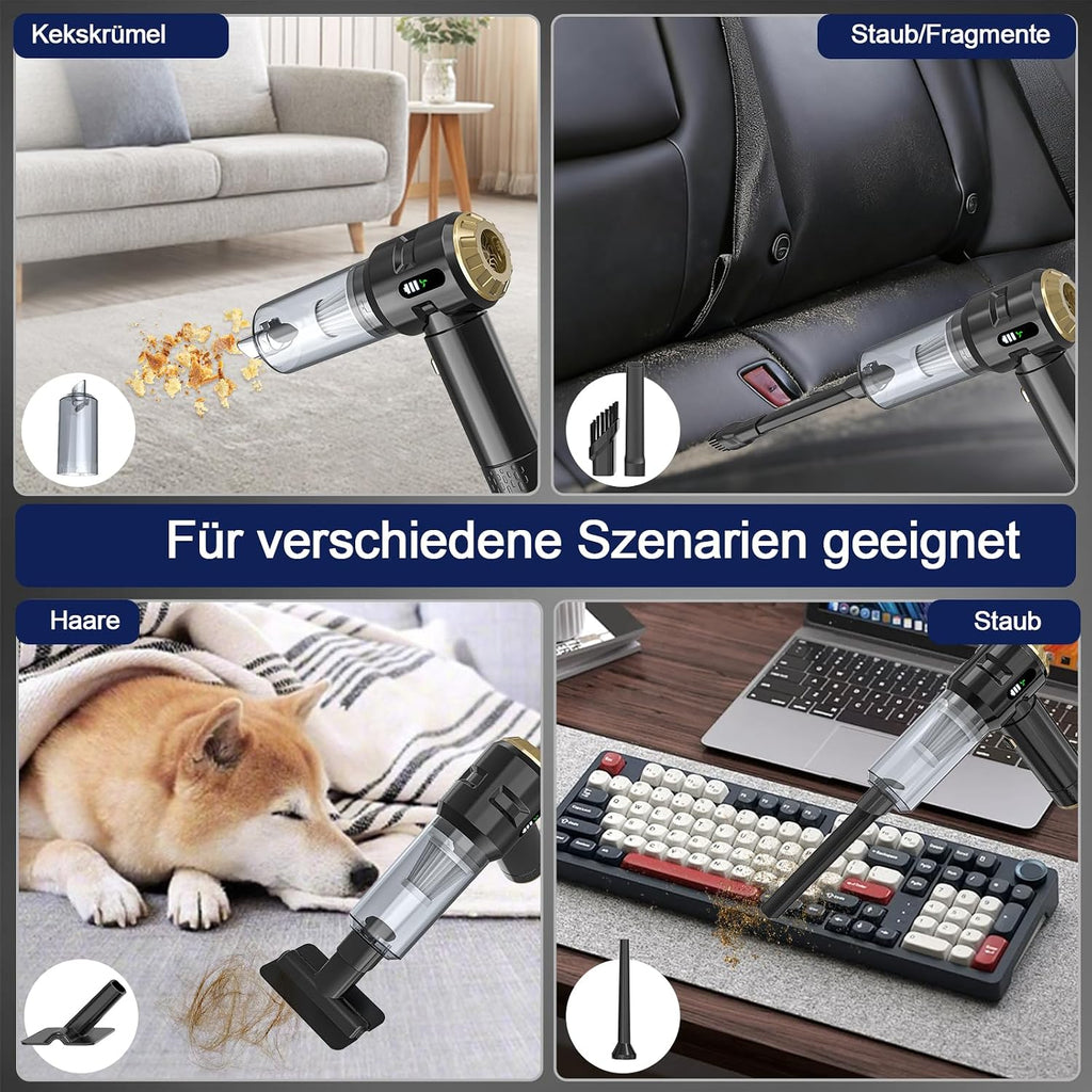 Akku Handstaubsauger 22000 Pa mit Blasfunktion Schwarz Gold