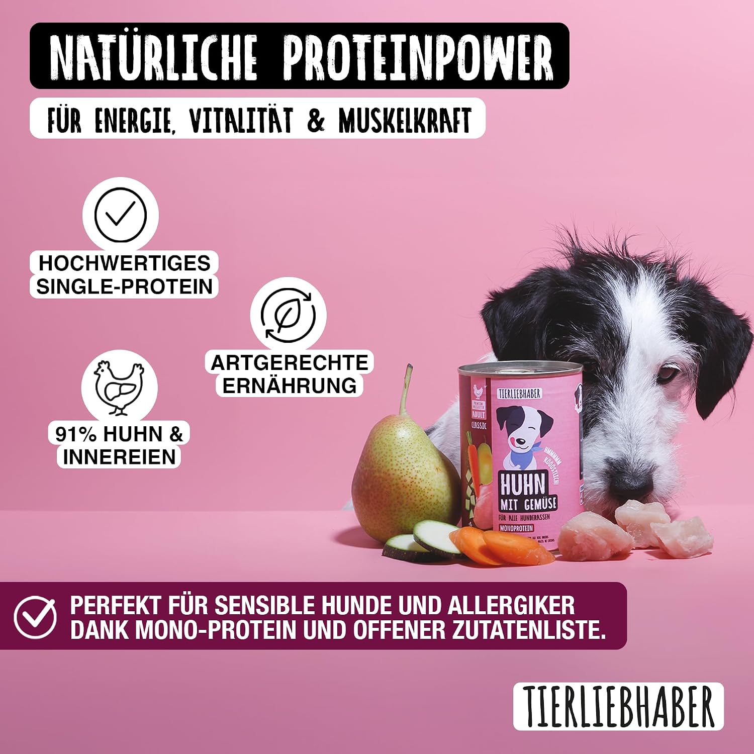 TIERLIEBHABER Nassfutter Huhn mit Gemuese 90% Fleisch Dose