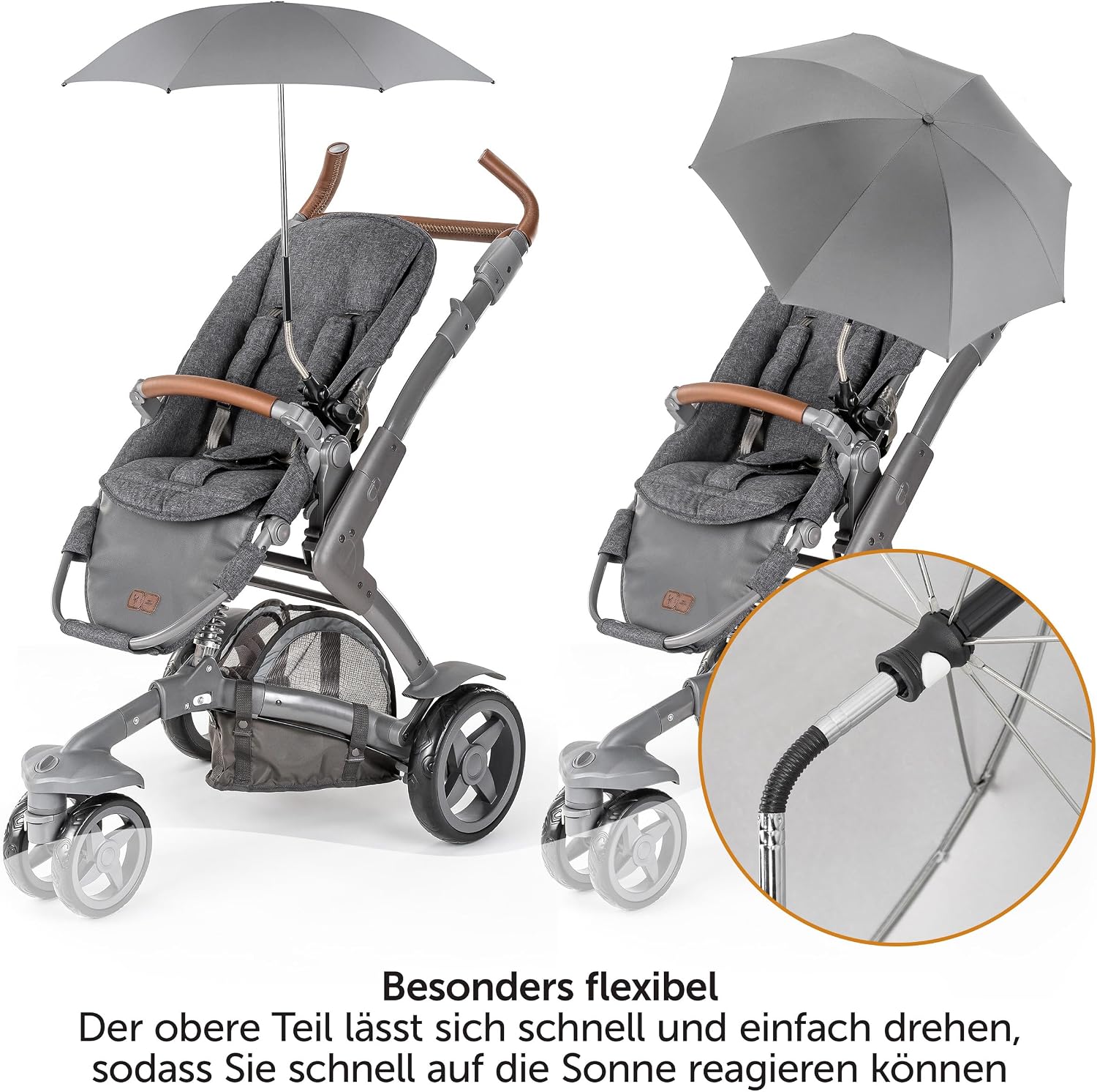 Zamboo Sonnenschirm UV50+ Kinderwagen Buggy 73 cm, flexibel, Universalhalterung