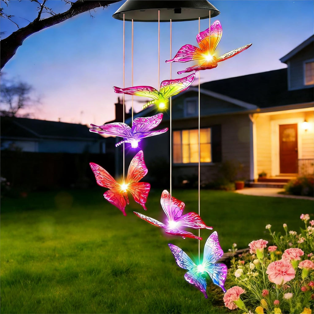 Schmetterling Solarlampe haengend fuer Garten Balkon wetterfest - Solar Windspiel