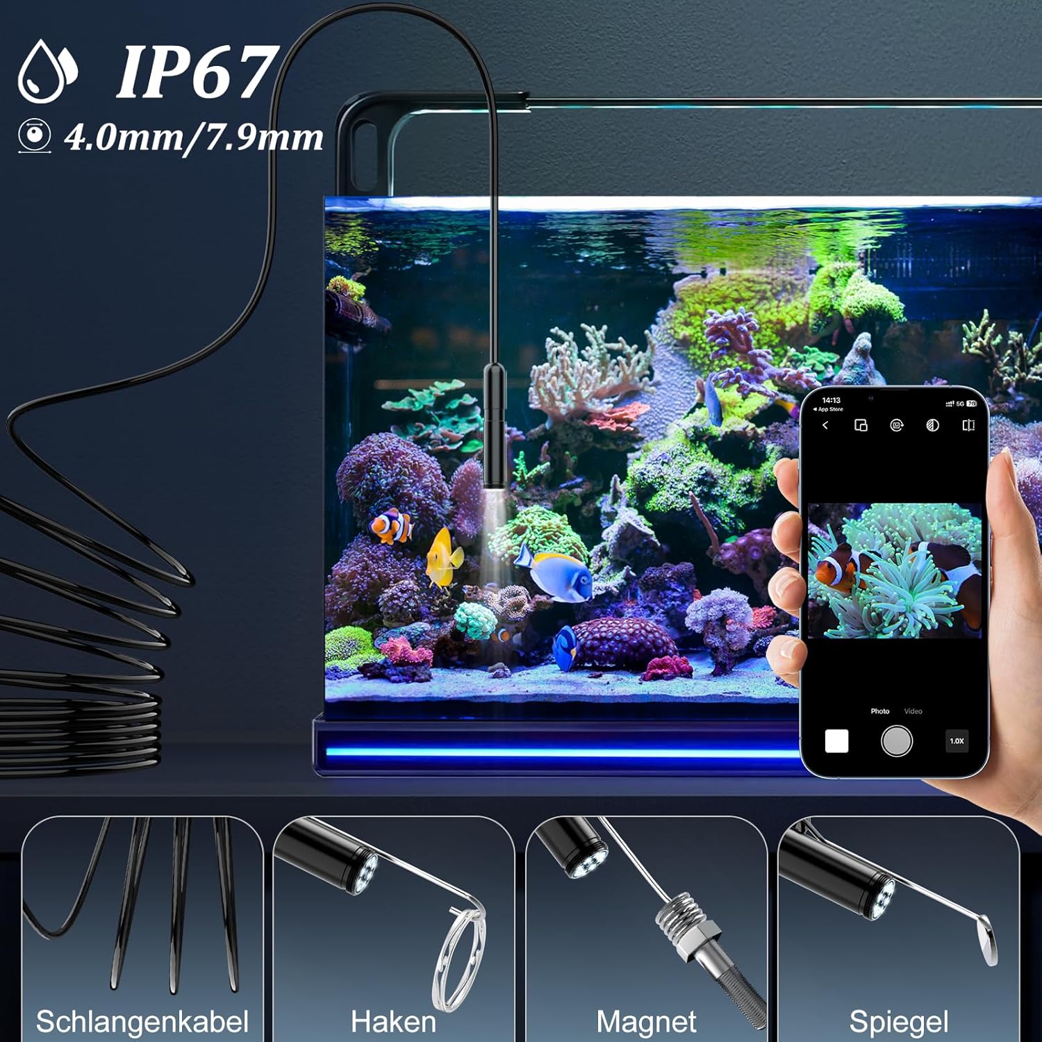 Ennovor Endoskopkamera 1920 HD wasserdicht IP67 5m-10m mit 8 LED fuer Android Tab