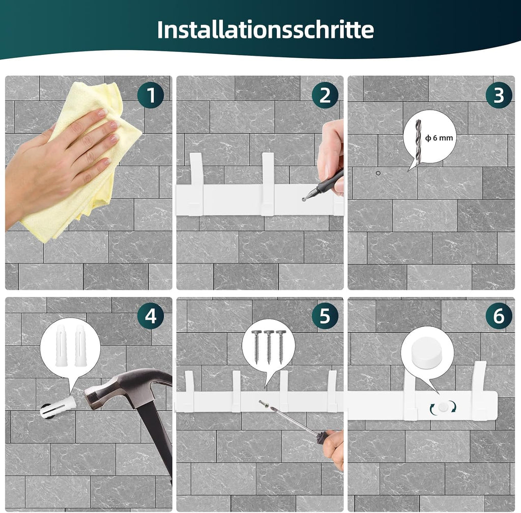 Kleiderhaken Wand 2er Set Hakenleiste Garderobe mit 6 Haken schwarz