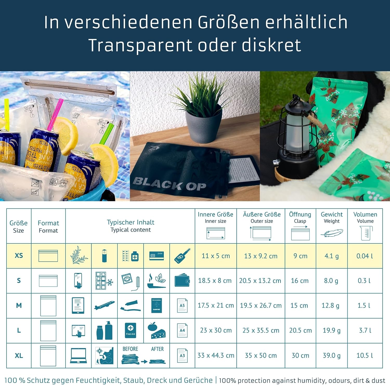 Noaks Bags 5er-Set wasserdichte Beutel IPX8 luft- und geruchsdicht Reise-Organiz