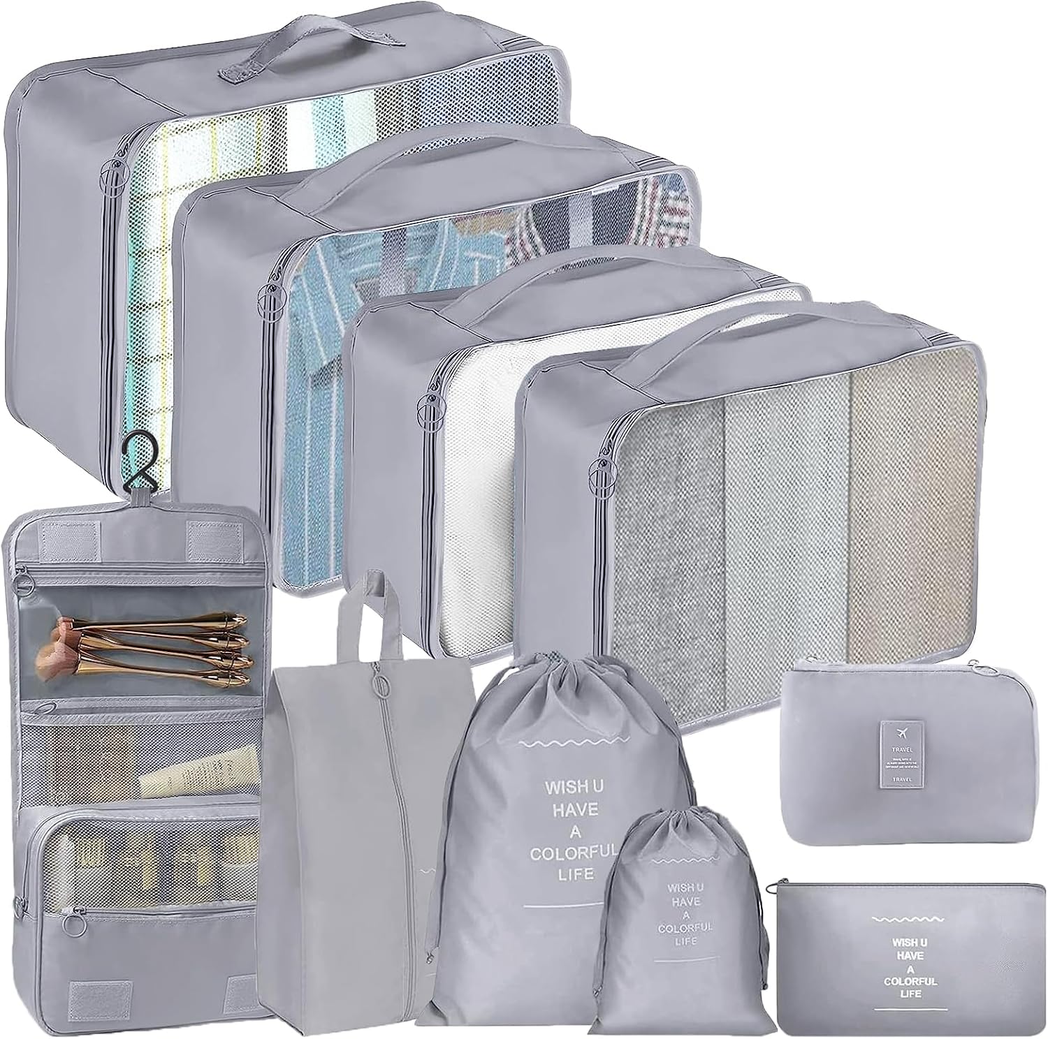 Packwuerfel 10er Set Koffer Organizer Reise Zubehoer Grau - Taschen Organizer