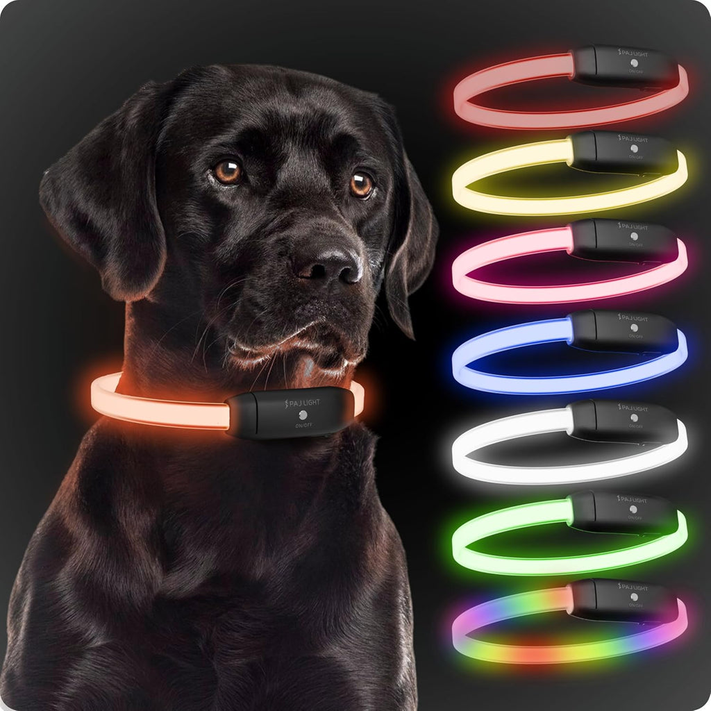 PAJ Light LED Hundehalsband cm verstellbar wasserfest schwarz, 7 Farben