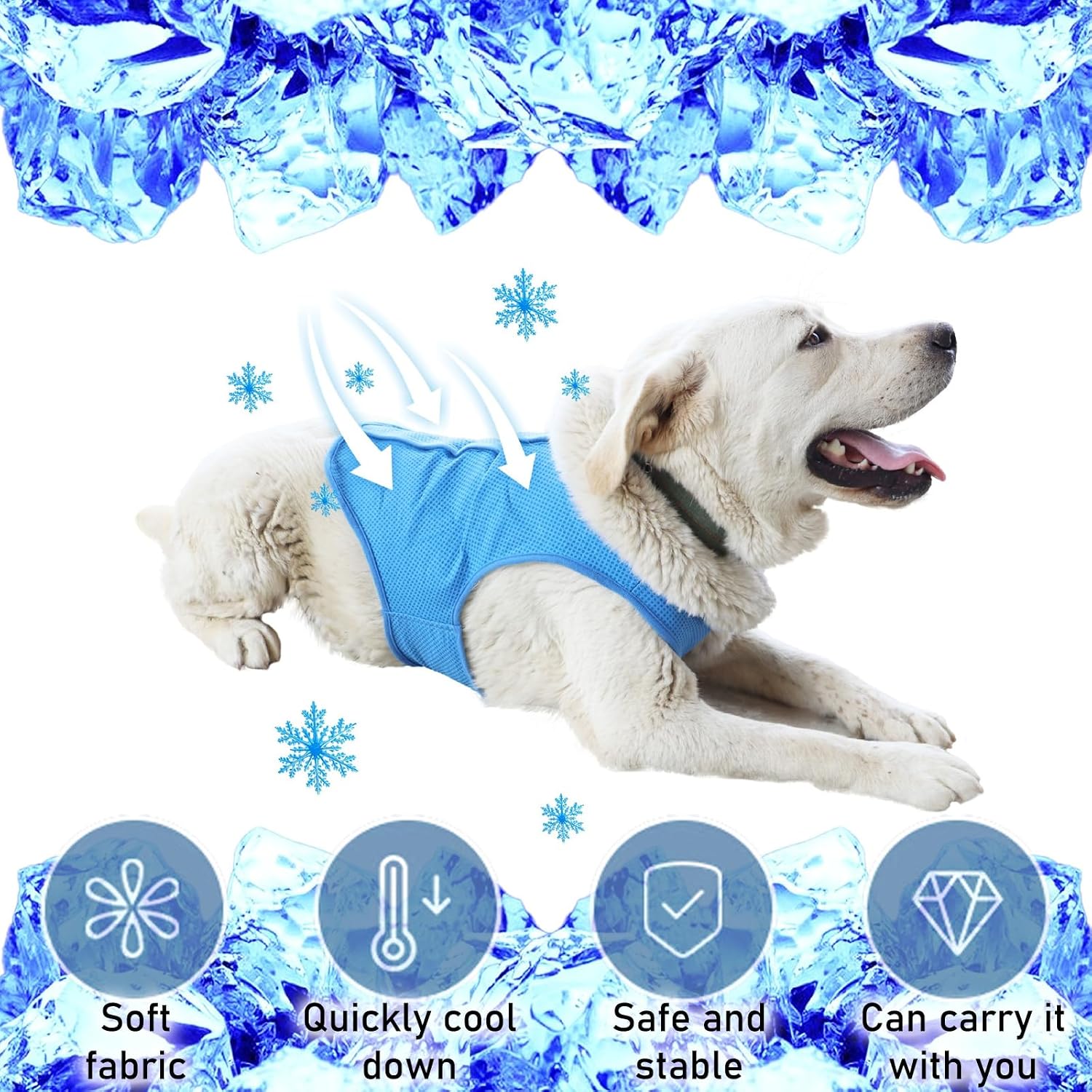 TYXHXTF Kuehlweste Hund M Blau mit Klettverschluss Kuehlmantel Sommer Outdoor