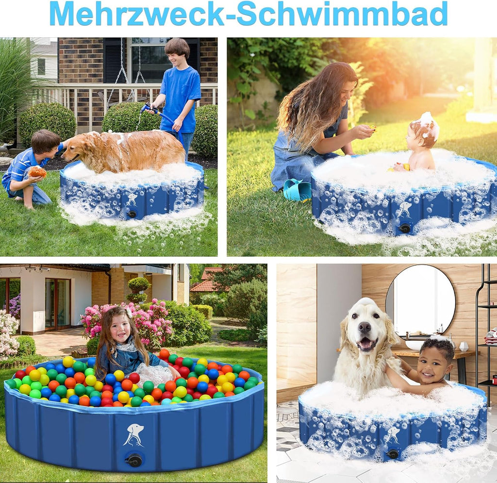 Fwiull Hundepool faltbar 120x30 cm - rutschfester Hundebadewanne Pool blau 80cm