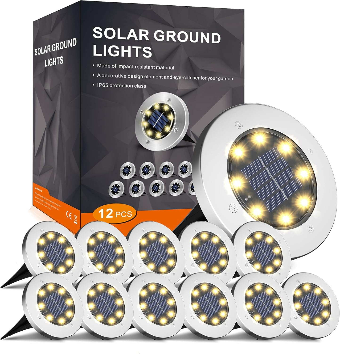 FLOWood Solar Bodenleuchte 12er Set 8 LED Warmweiss Wasserdicht Edelstahl