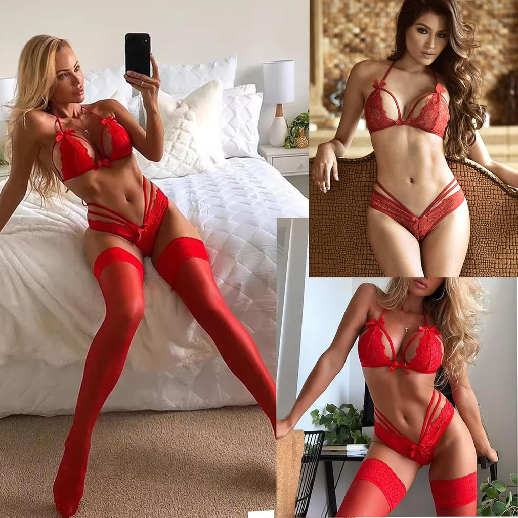 Damen Dessous Set Spitze transparent floral Sexy Unterwaesche 2-teilig