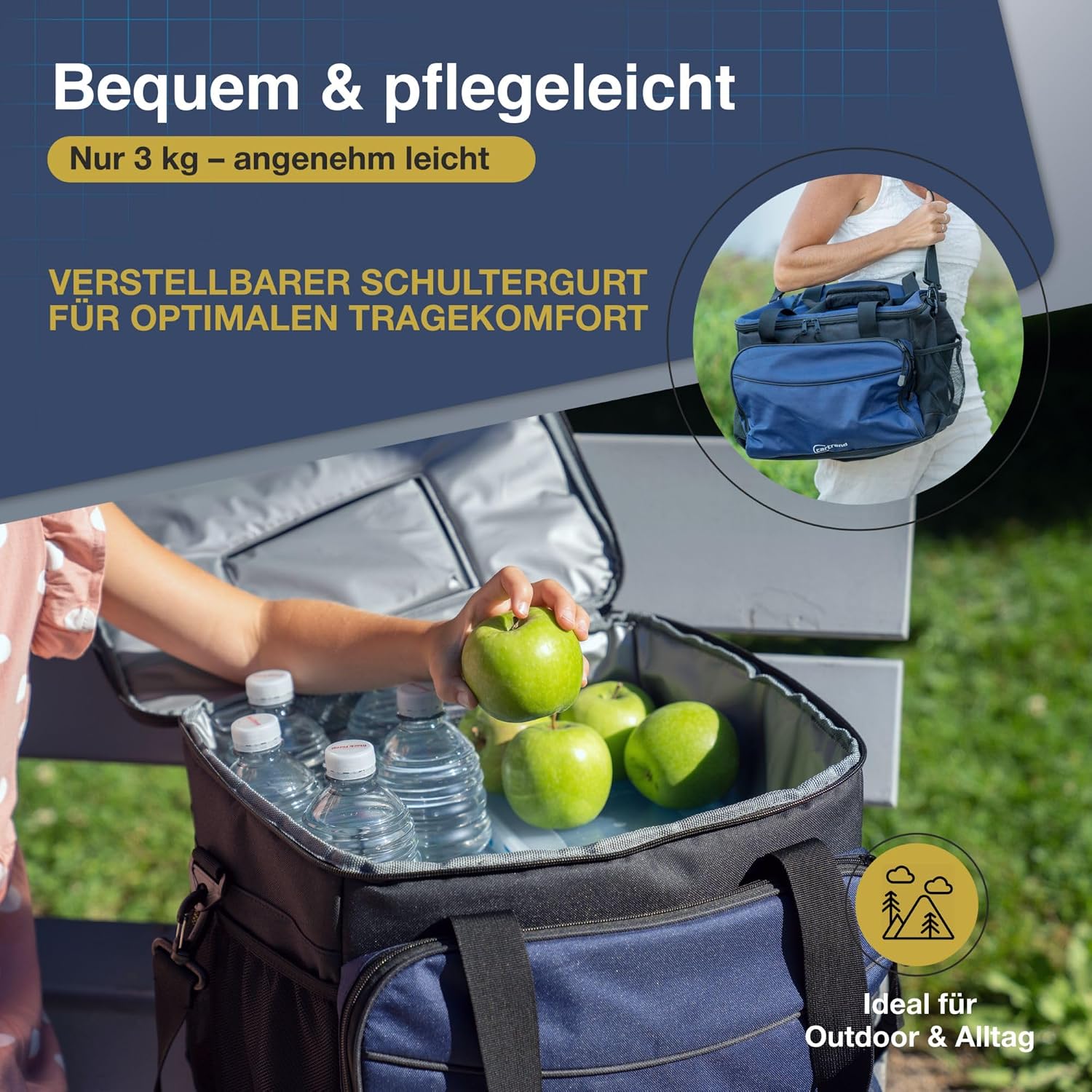 cartrend Kuehltasche mit 12V KFZ-Anschluss 1,5 m Schultergurt Taschen