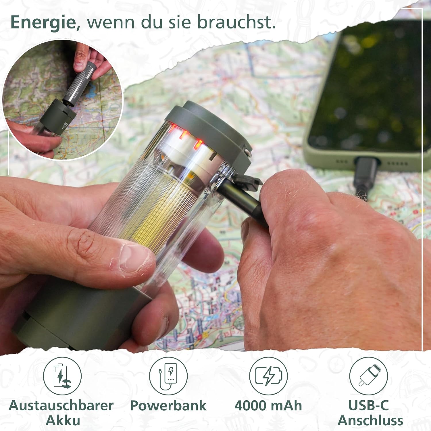 Acta Berg Campinglampe LED 450 Lumen, aufladbar USB-C, 4000 mAh Akku