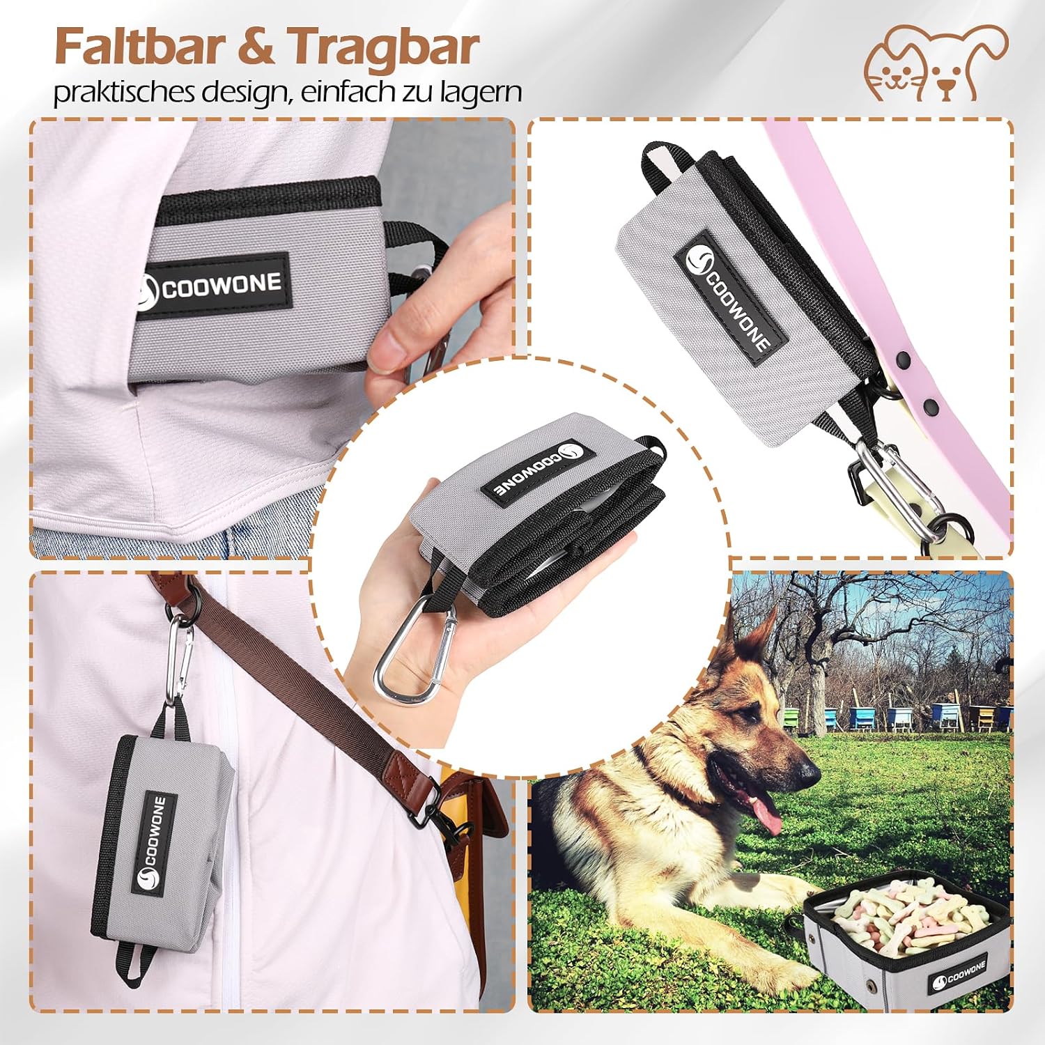 Faltbarer Trinknapf fuer Hunde und Katzen, 2er Set, auslaufsicher, reisefreundlic