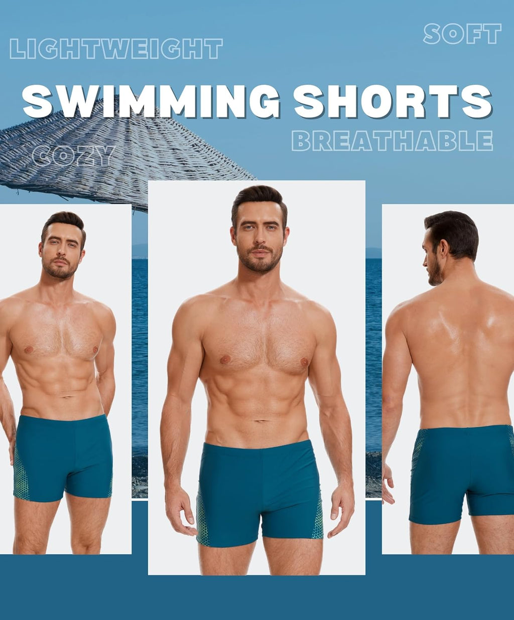 AMZSPORT Herren Badeshorts kurz Eng anliegend Schwimmhose S-XXL