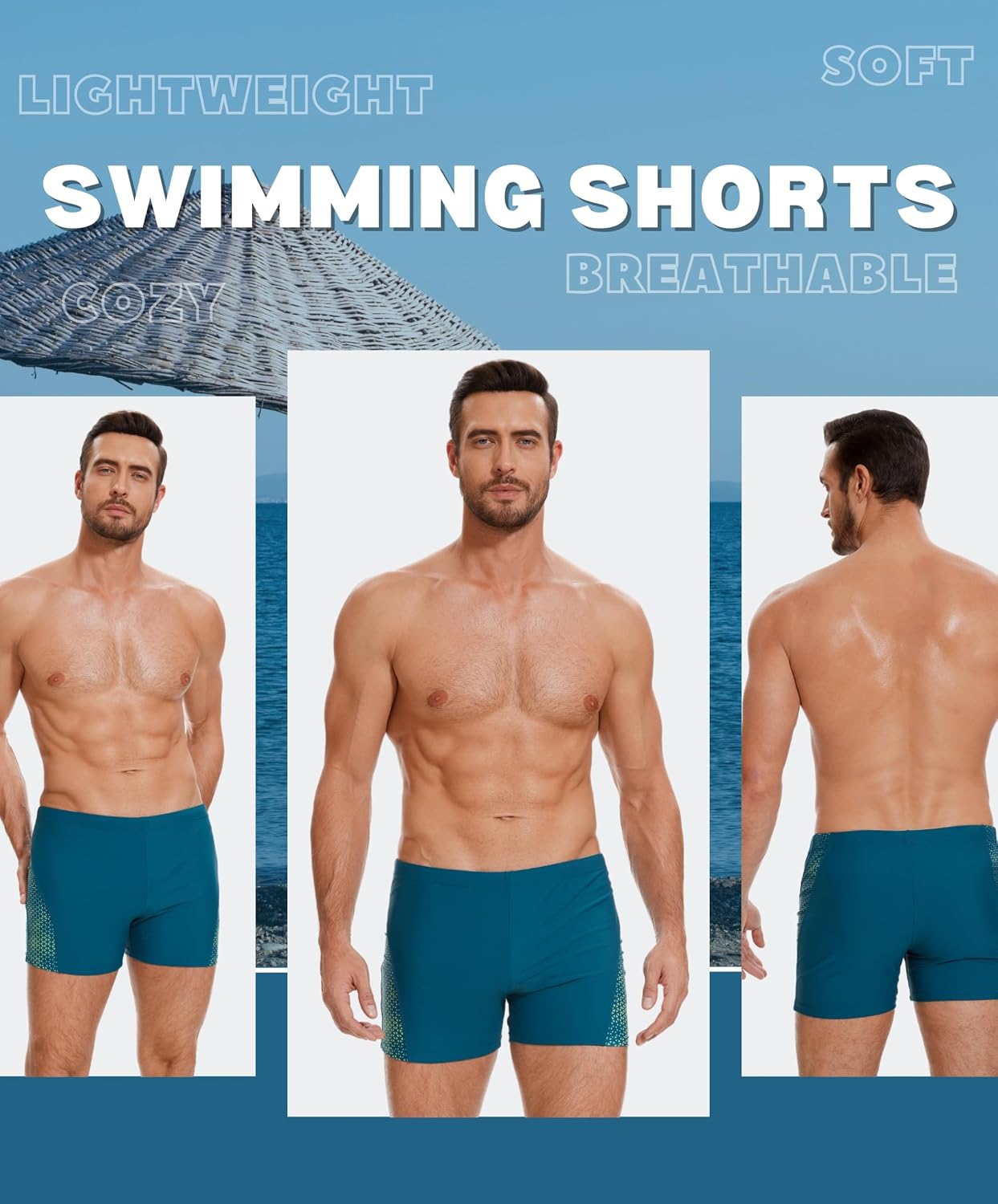 AMZSPORT Herren Badeshorts kurz Eng anliegend Schwimmhose S-XXL