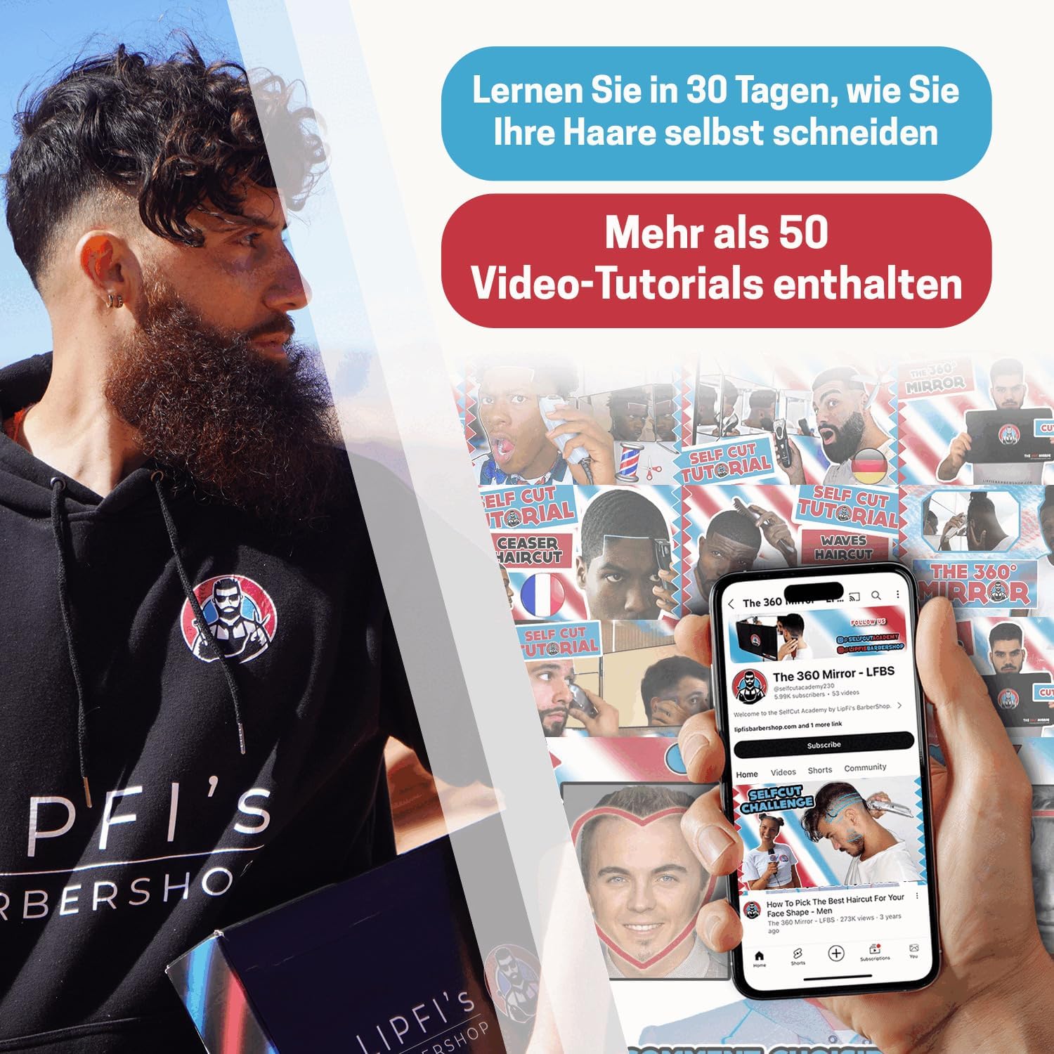LIPFISBARBERSHOP 360° Selbsthaarschneide Spiegel 3-fach verstellbar Maenner