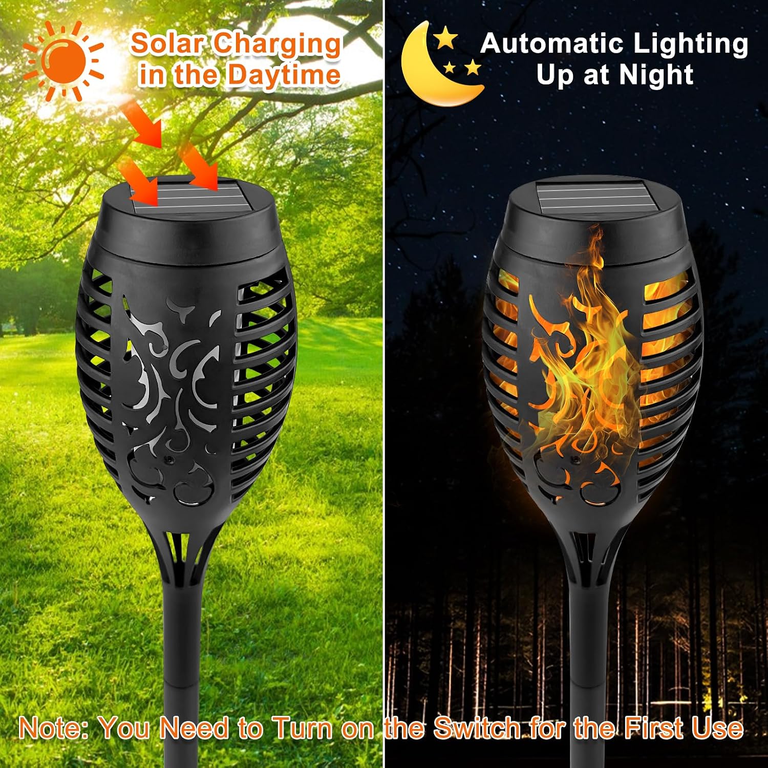 WinGluge 8er Solar Fackeln Garten LED IP65 Wasserdicht mit Flammeneffekt