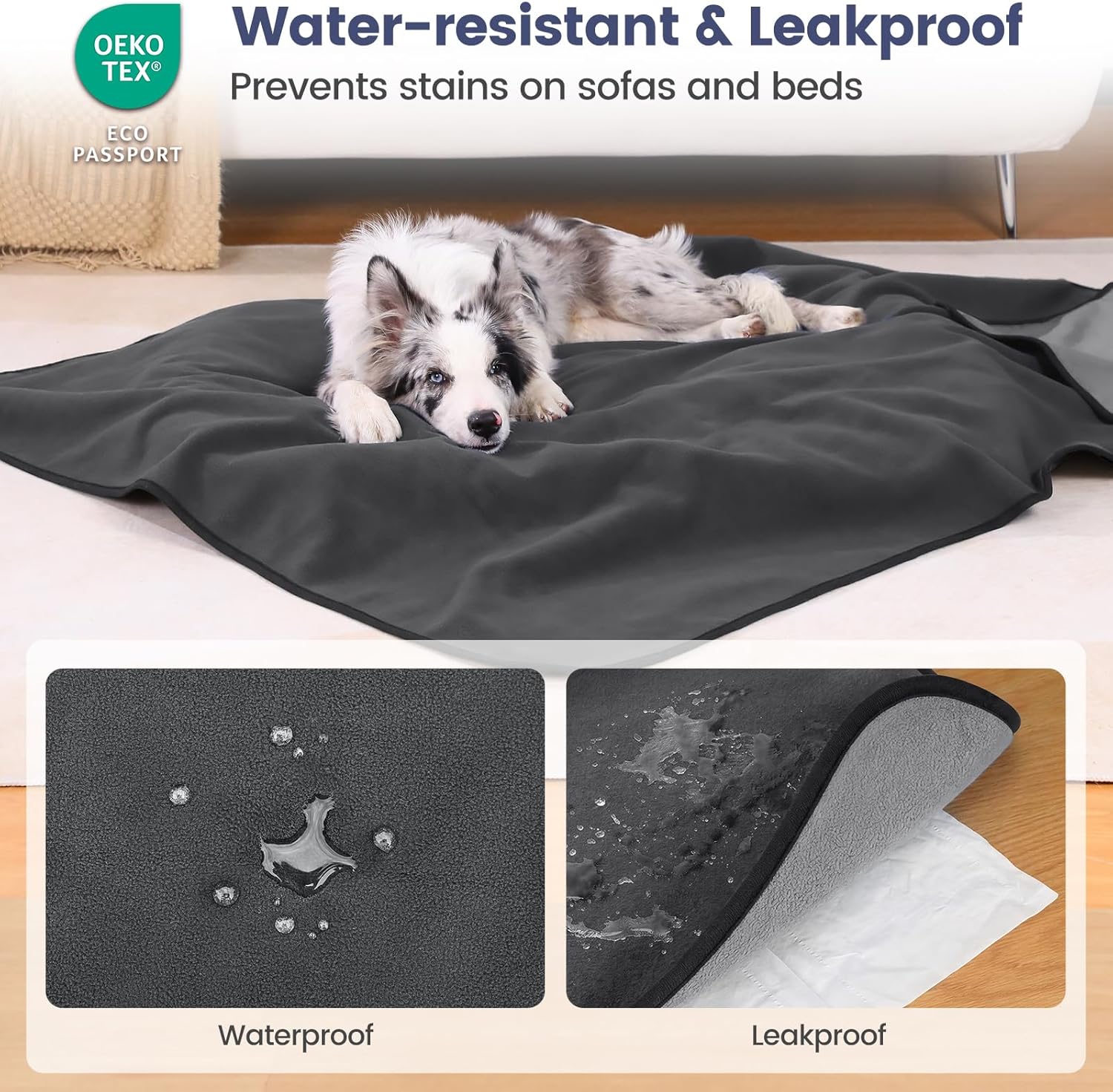 PETTOM Hundedecke 100×75 cm wasserdicht grau waschbar fuer Sofa Auto