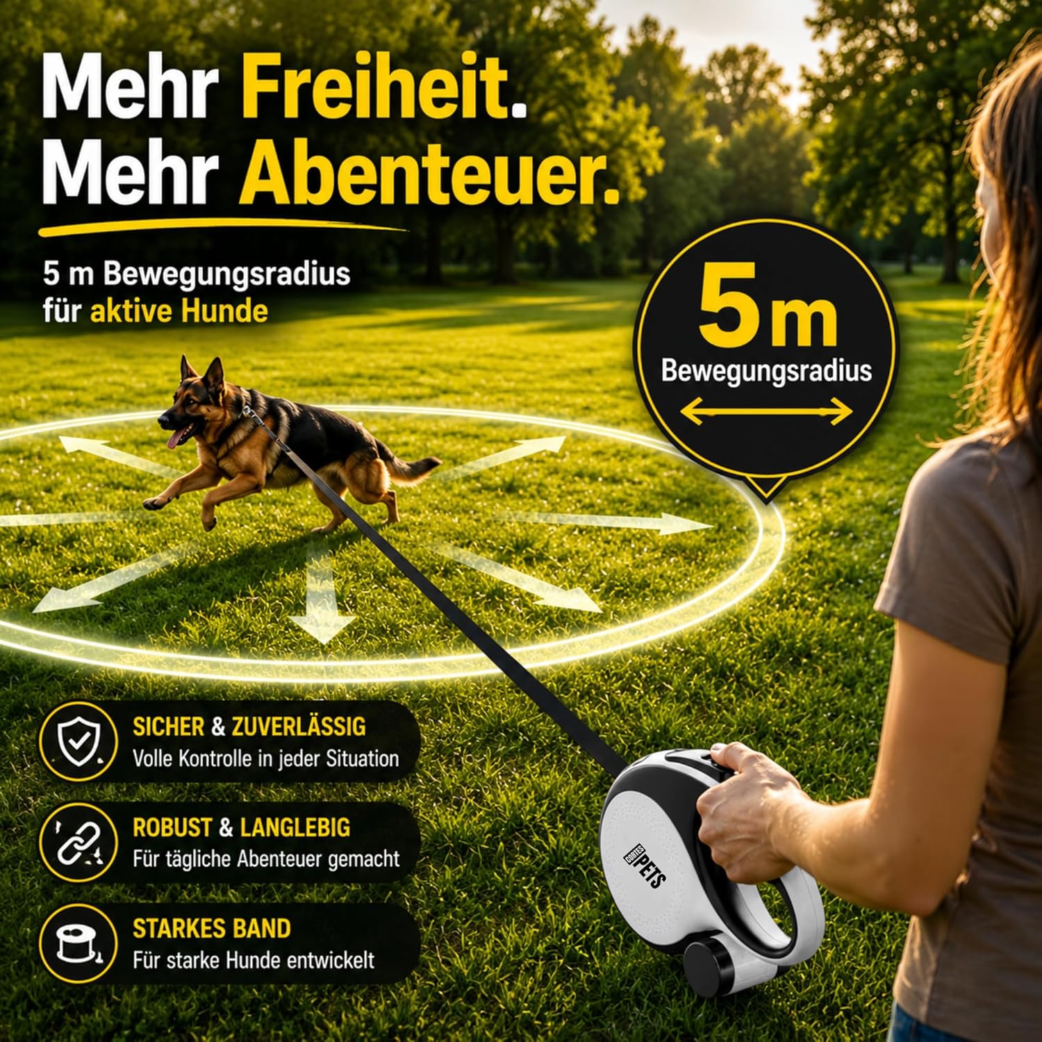 CORTESPETS Rollleine 5m fuer Hunde bis mit Kotbeutel Weiss