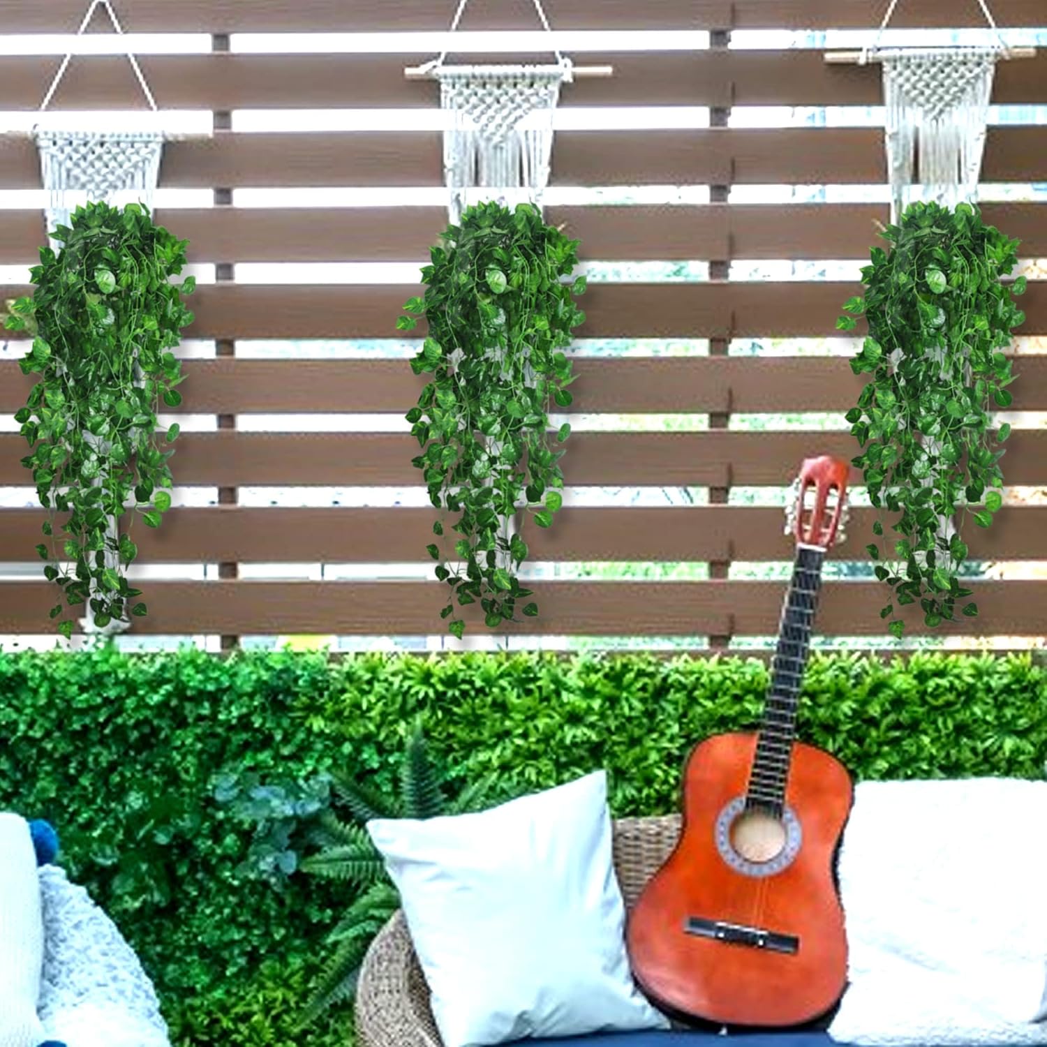 Rollway 3er Set Kuenstliche Haengepflanzen 100 cm Efeu, Outdoor Balkon