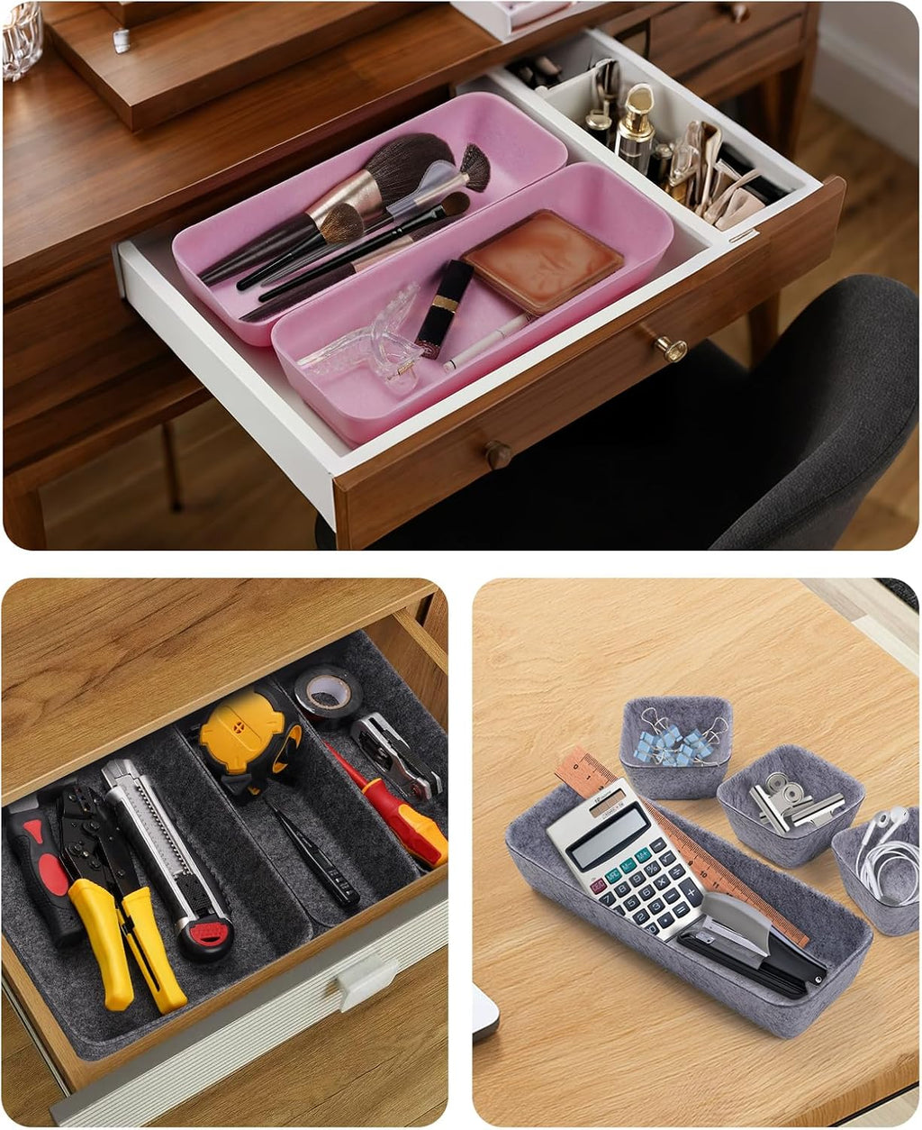 Filz Schubladen-Organizer 9er Set, Aufbewahrungsboxen 4 Groessen fuer Buero Tisch