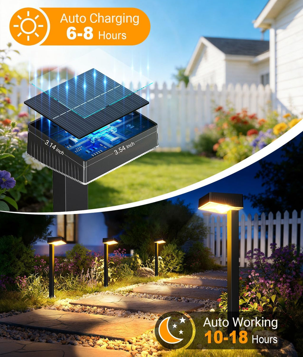 RECHOO 6er Solarleuchten Aussen Warmweiss 1200mAh IP65 2 Modi Gartenweg
