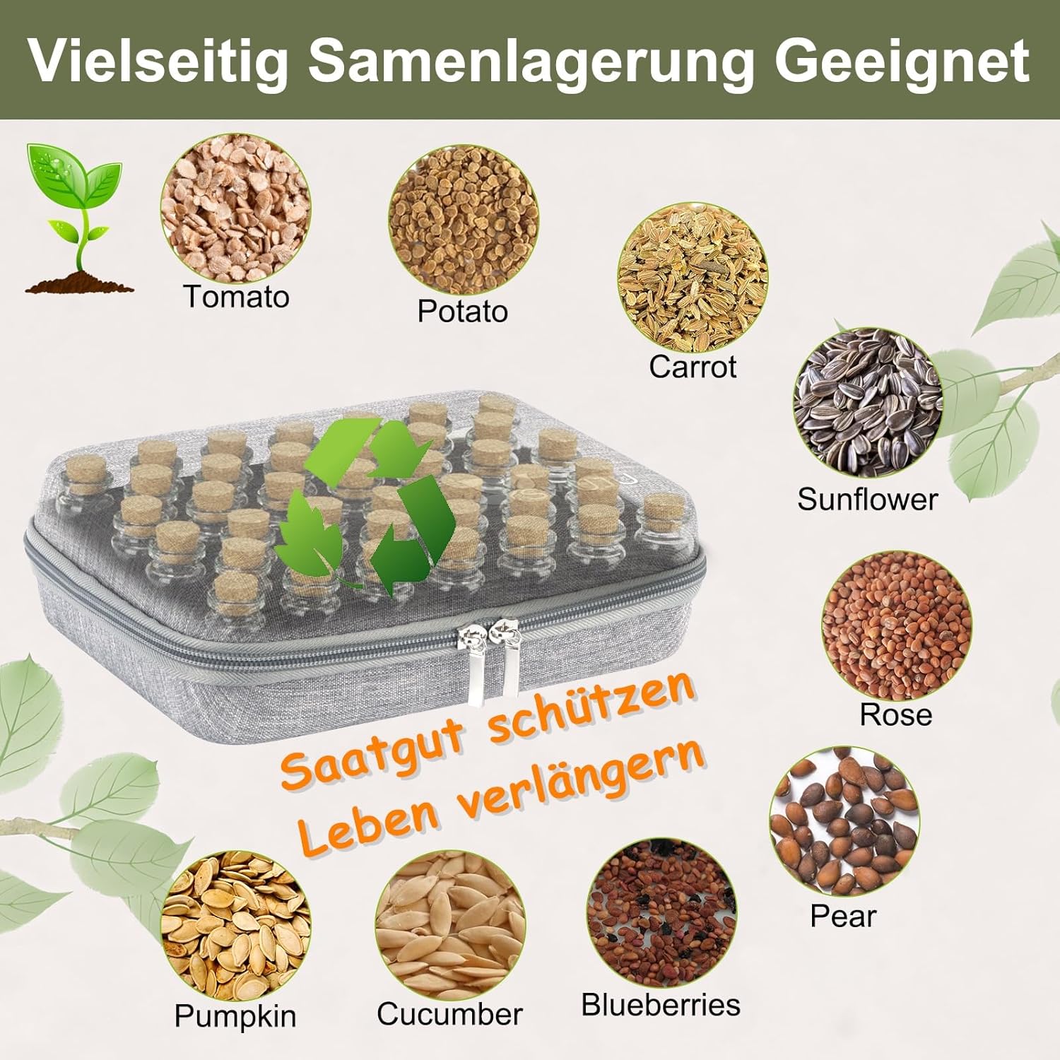 Saatgut Aufbewahrungsbox 40 Faecher mit Etiketten und Trichter, Seed Organizer