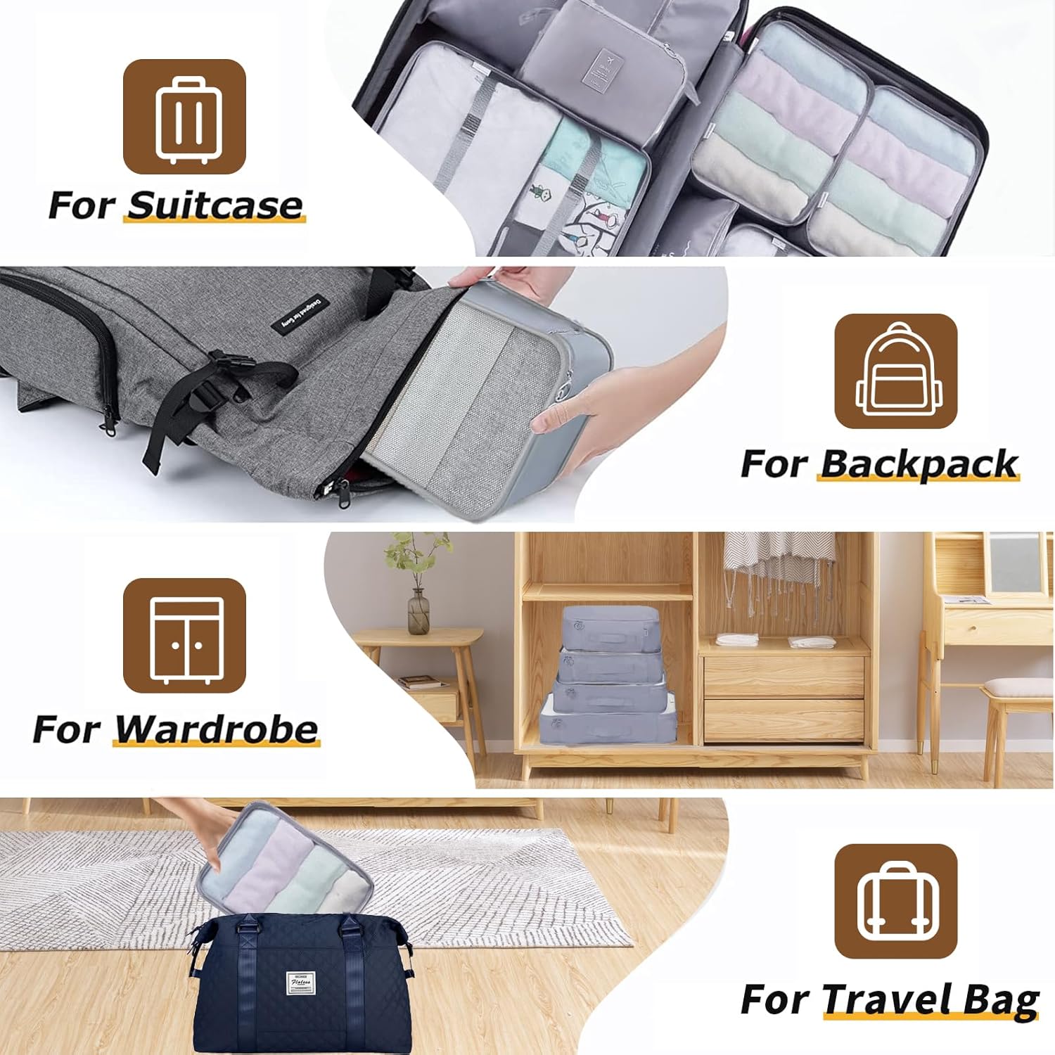 Packwuerfel 10er Set Koffer Organizer Reise Zubehoer Grau - Taschen Organizer