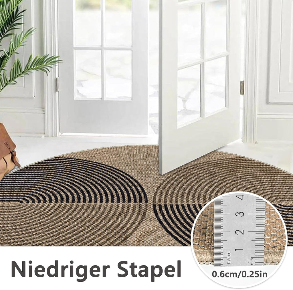 Capslpad Rundteppich Juteoptik 120cm-230cm wetterfest waschbar Schwarz