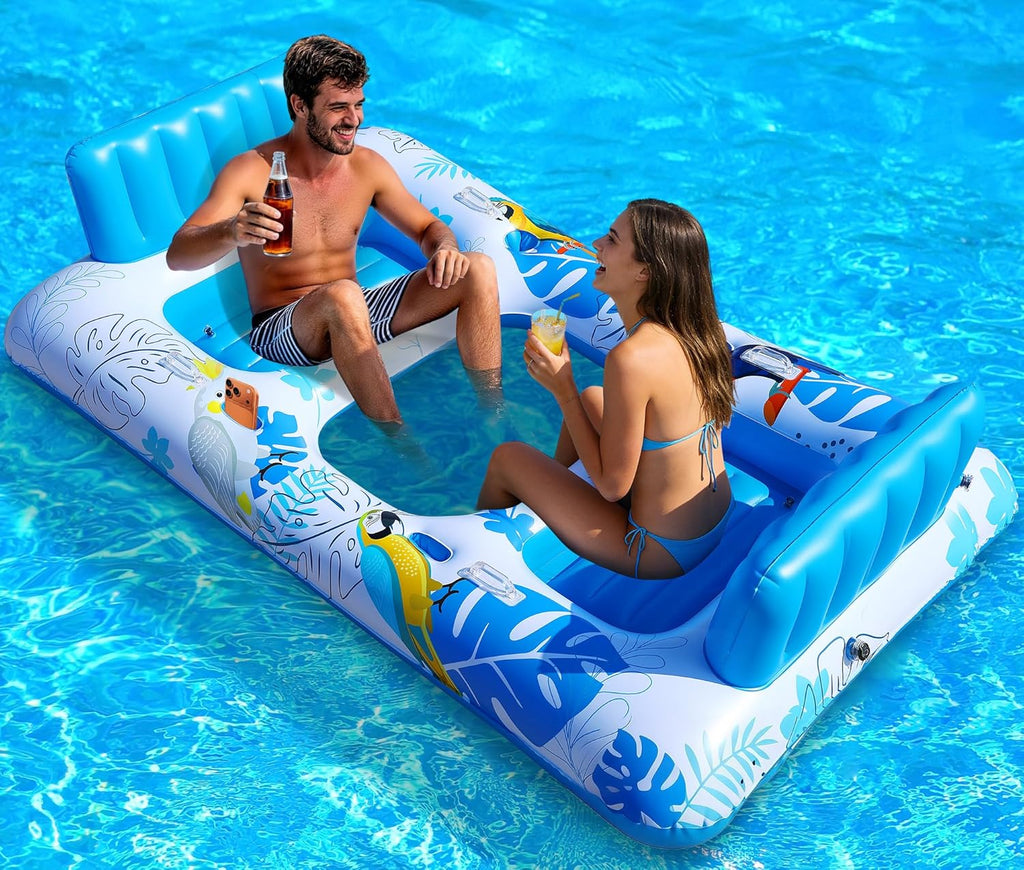 Luxfero Aufblasbare Poolmatratze 220x110 cm fuer 2 Personen mit Getraenke- und Han