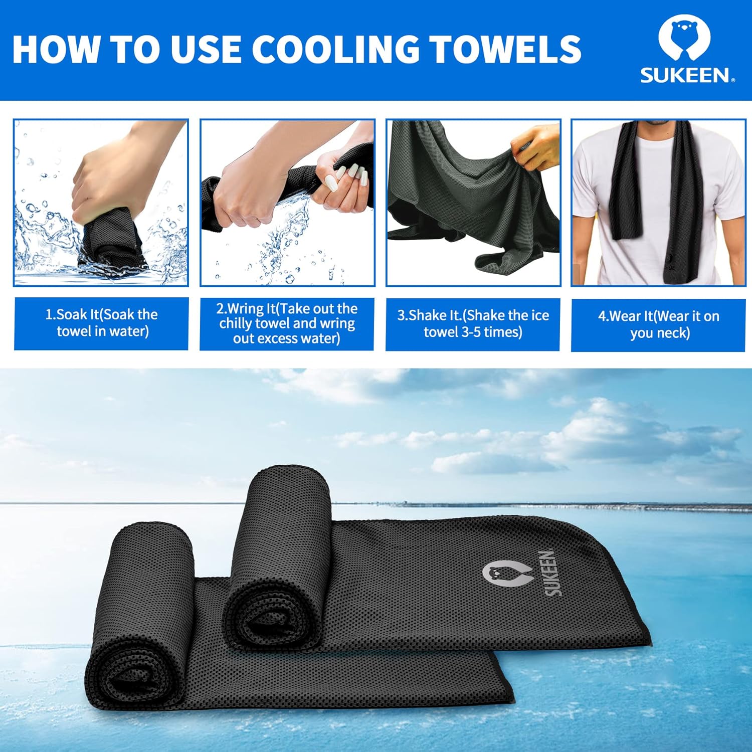 Sukeen Kuehlendes Handtuch Set fuer Sport Wandern Laufen Tennis Reisen