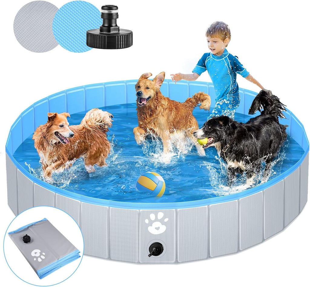 Hundepool faltbar 140 cm Grau, verstaerkte 5 mm, tragbar, 120cm-180cm