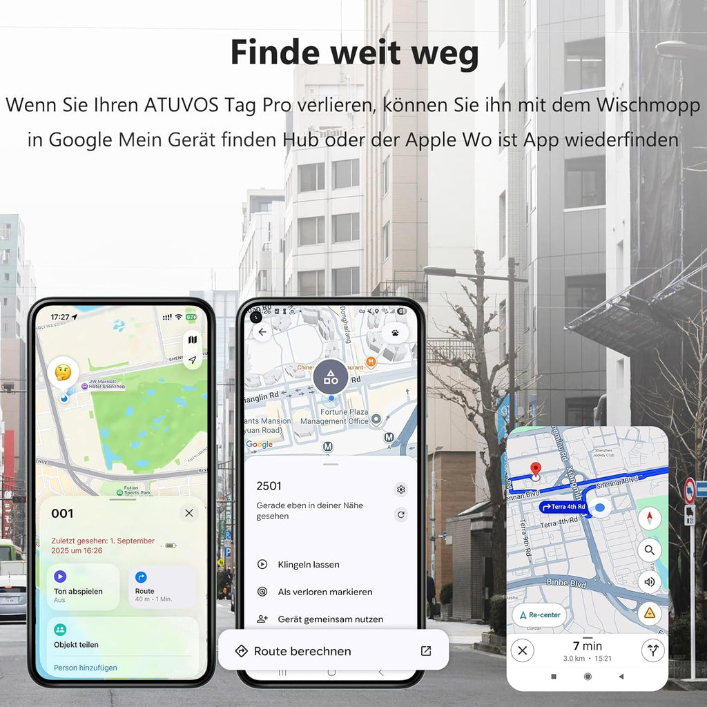 ATUVOS AirTag Pro Bluetooth Tracker fuer Android und iOS Dual-System Schluessel