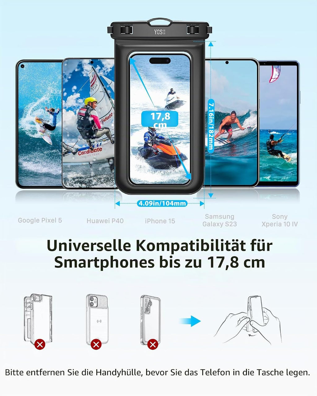 YOSH wasserdichte Handytasche 7,0" IPX8 Unterwasser Huelle 2er Set Clear