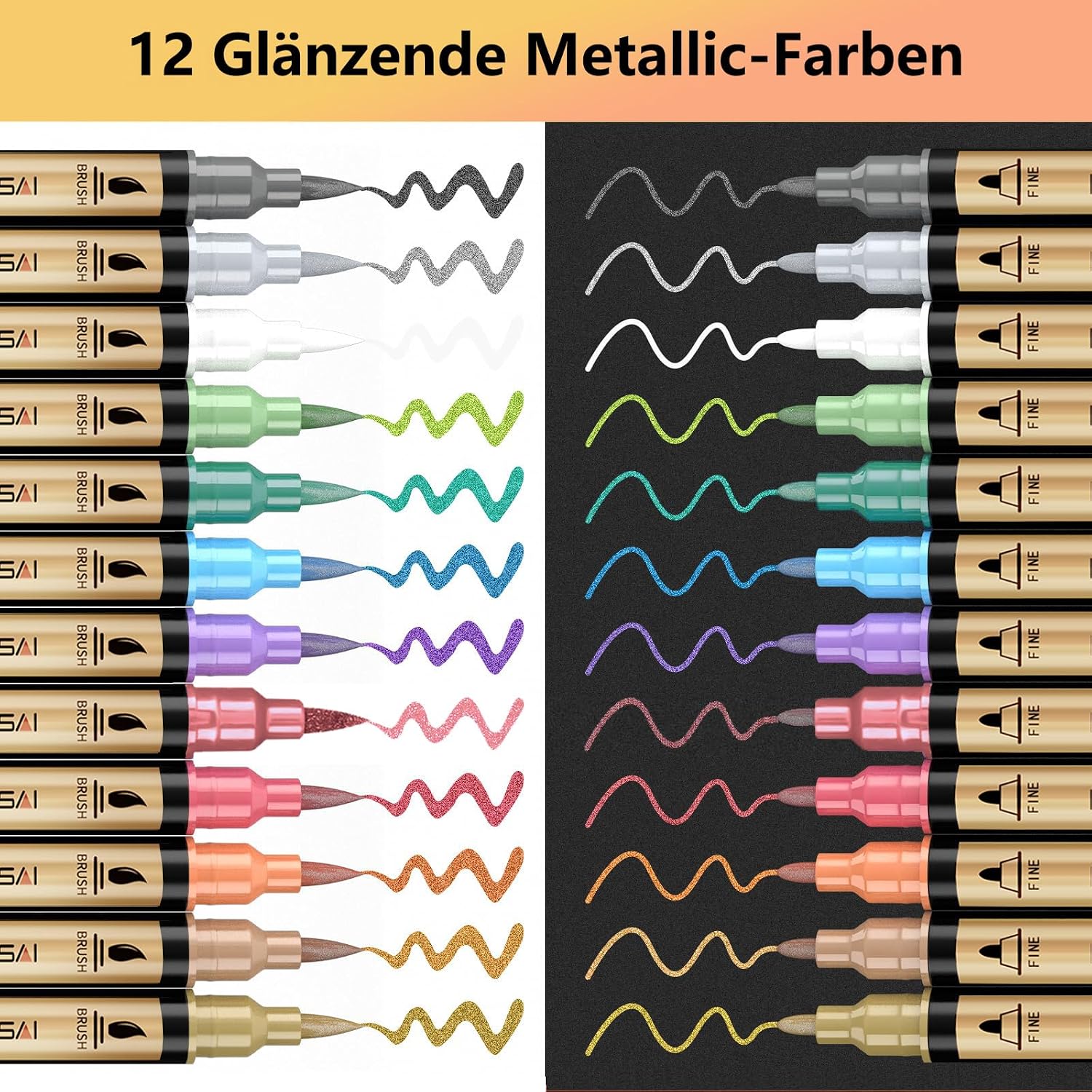 IVSUN Metallic Marker 12er Set Dual Tip Acrylstifte wasserfest