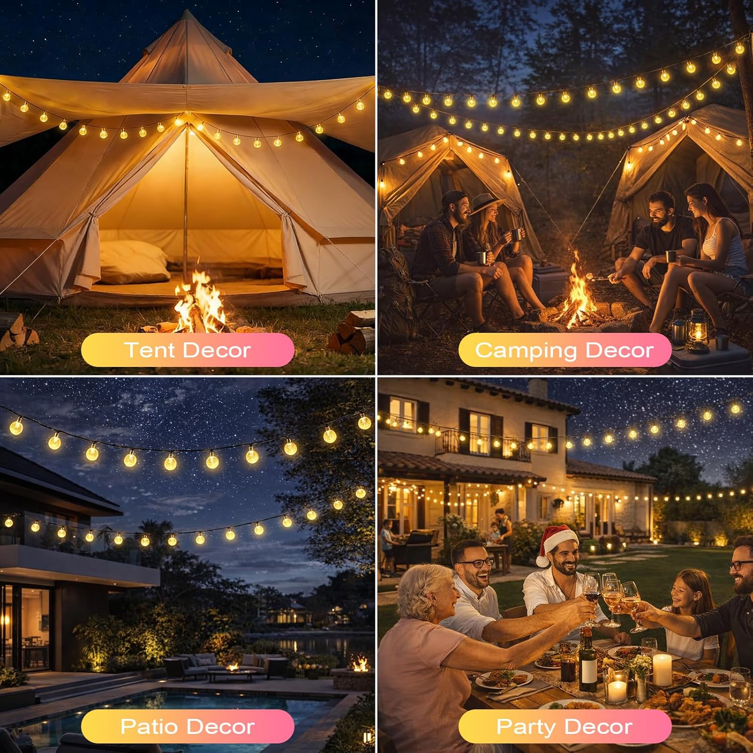 AGOTD Solar Lichterkette aussen 40 LED Kristallkugeln IP65 8 Modi Warmweiss
