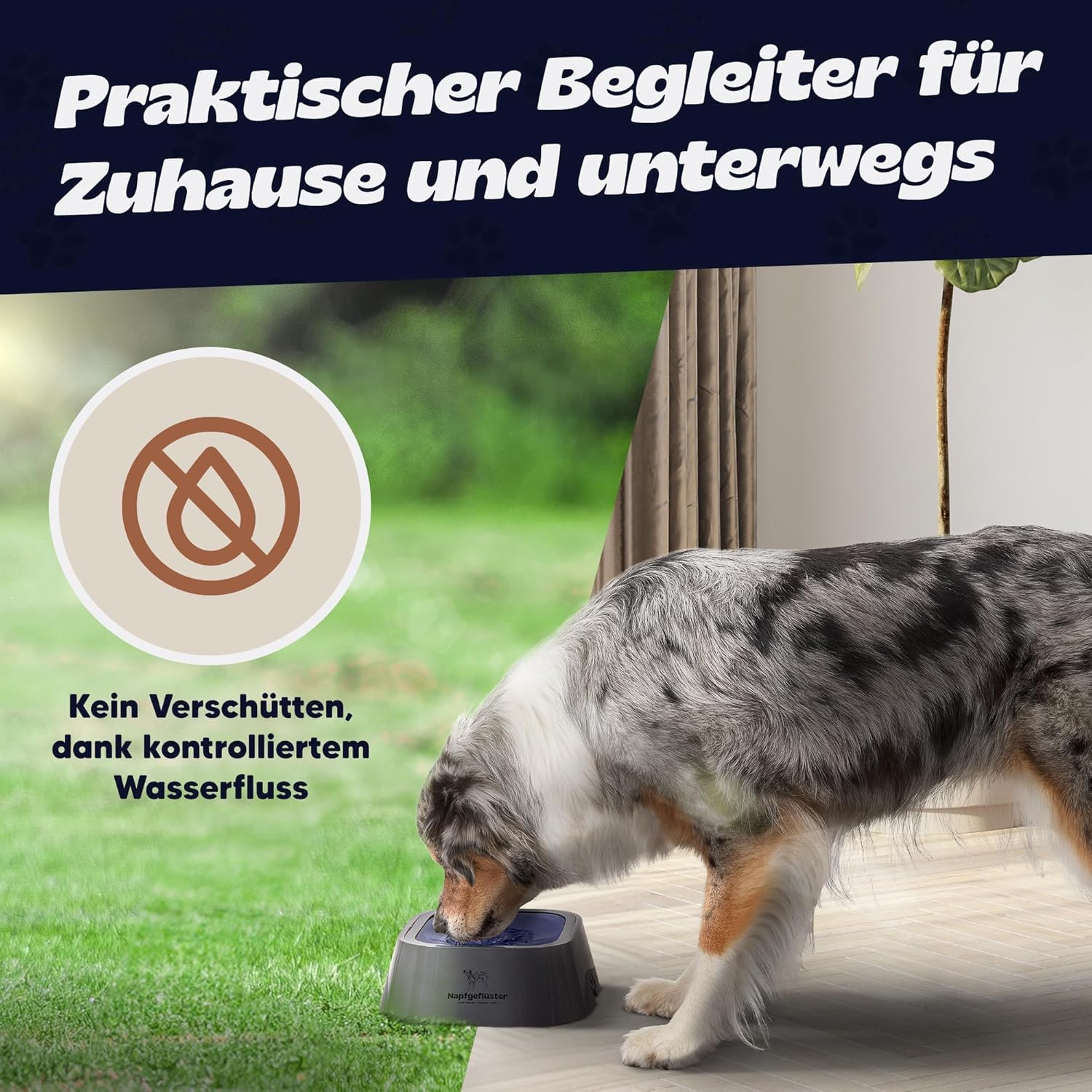 Bella auslaufsicherer Wassernapf 1 L fuer Hunde Katzen Anti-Schlabber rutschfest