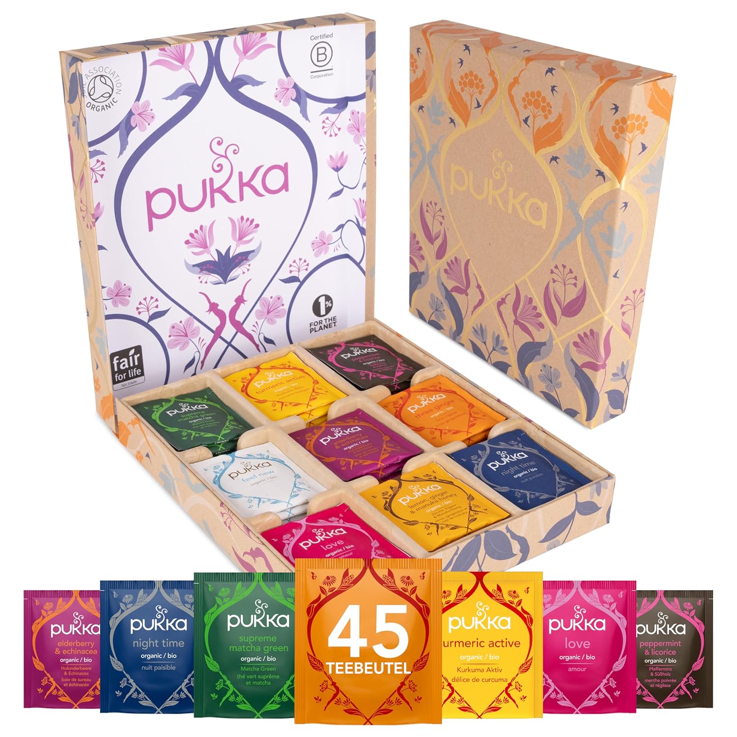 Pukka Bio Tee Geschenkset 45 Beutel 9 Sorten Kraeutertee Teemischung