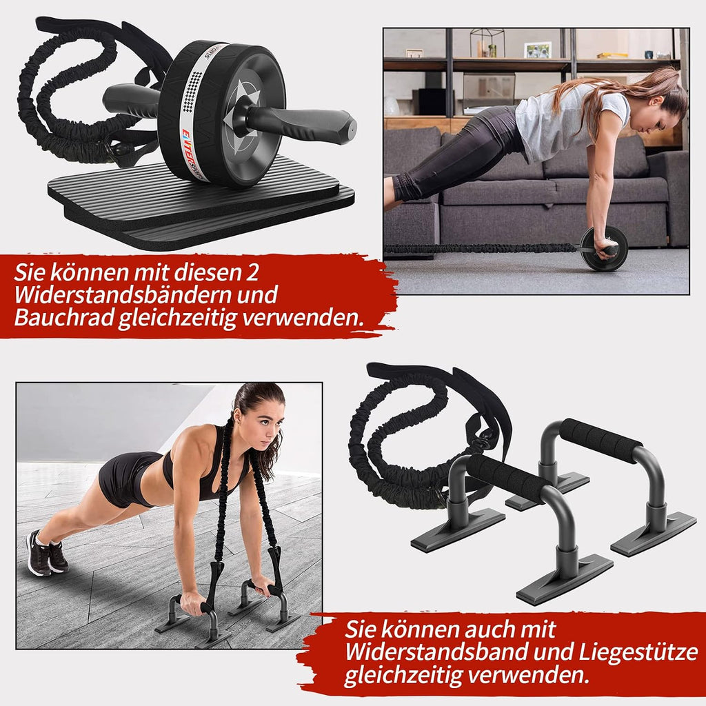 EnterSports Bauchmuskelroller mit zwei Kniematten, Bauchtrainer fuer Zuhause