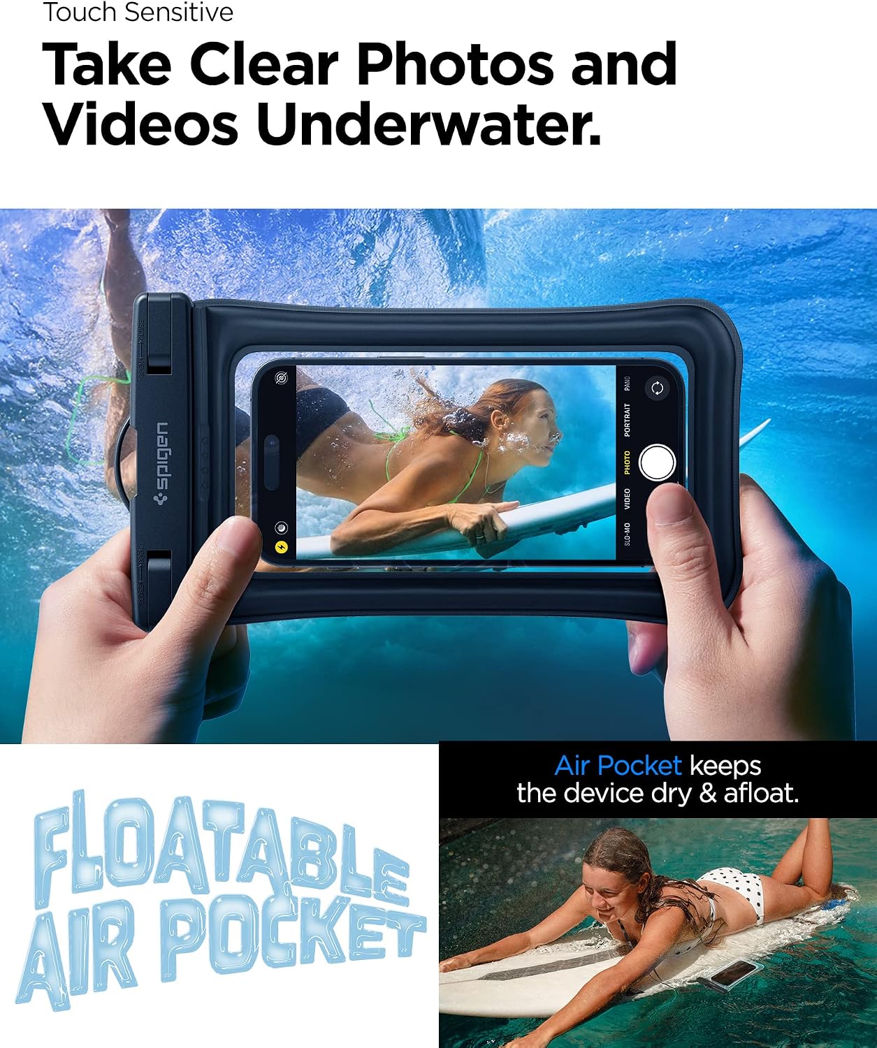 Spigen schwimmende wasserdichte Handyhuelle IPX8 bis 7" schwarz, 2er-Pack