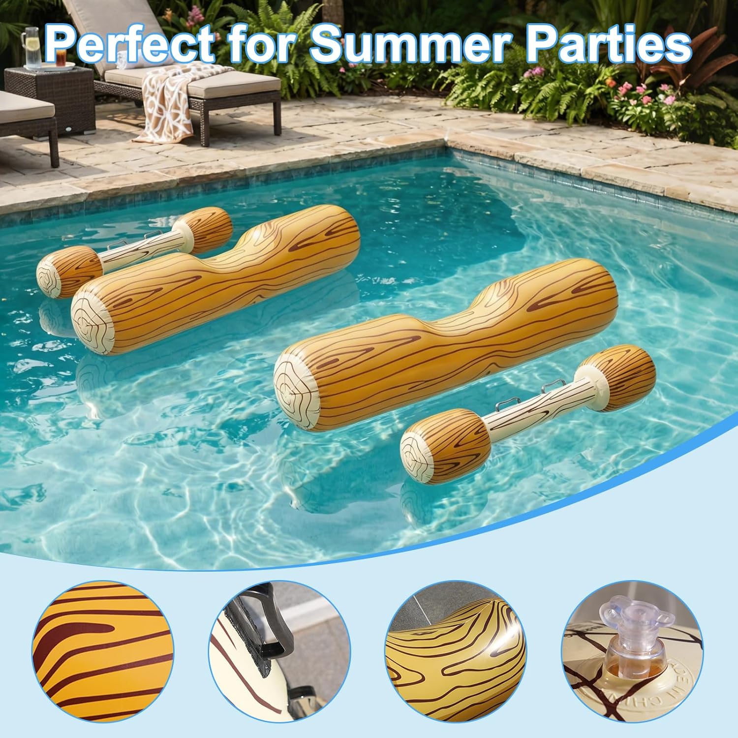 Aufblasbares Battle Log Raft Pool Spiel 4 Teilig 2 Spieler Wasserspielzeug Somme