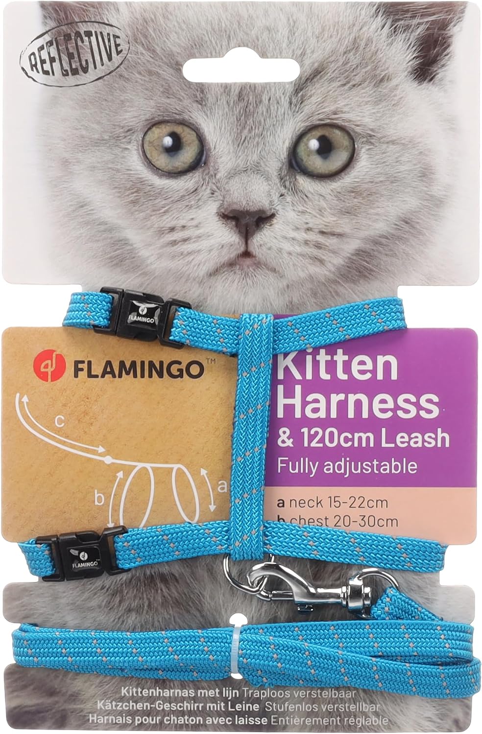 Elza Katzengeschirr verstellbar 22cm-32cm mit 110cm reflektierender Leine