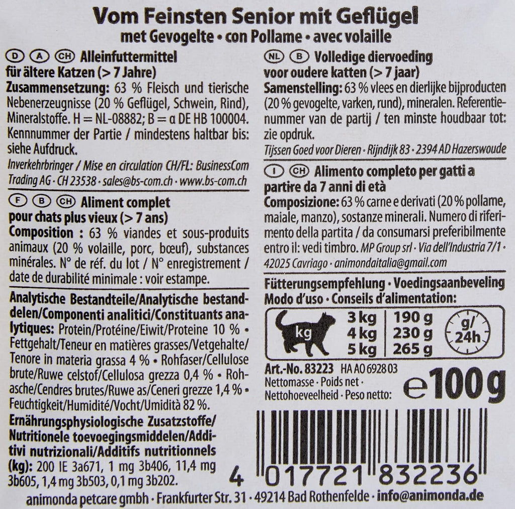 Animonda Vom Feinsten Senior Gefluegel Katzenfutter nass 32x100g, verschiedene So