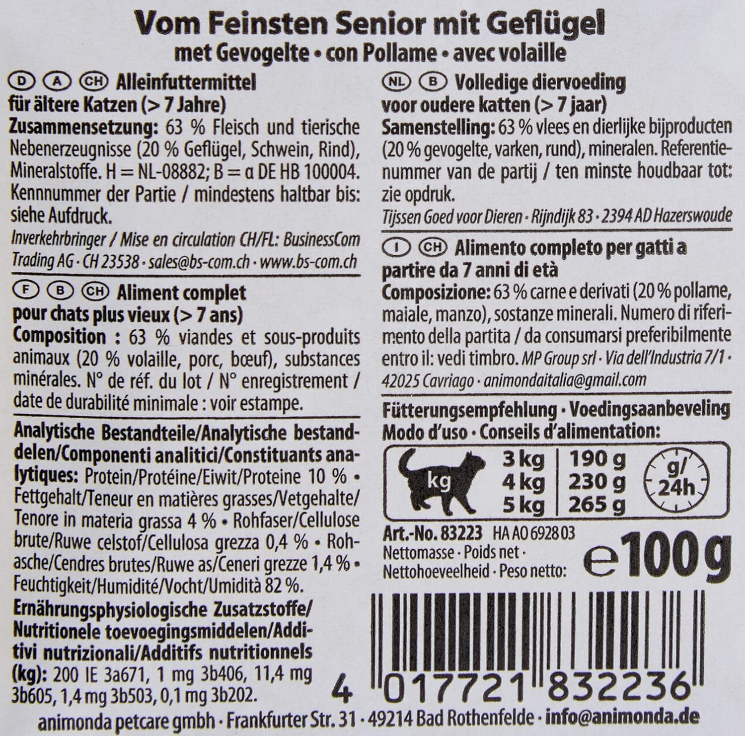 Animonda Vom Feinsten Senior Gefluegel Katzenfutter nass 32x100g, verschiedene So