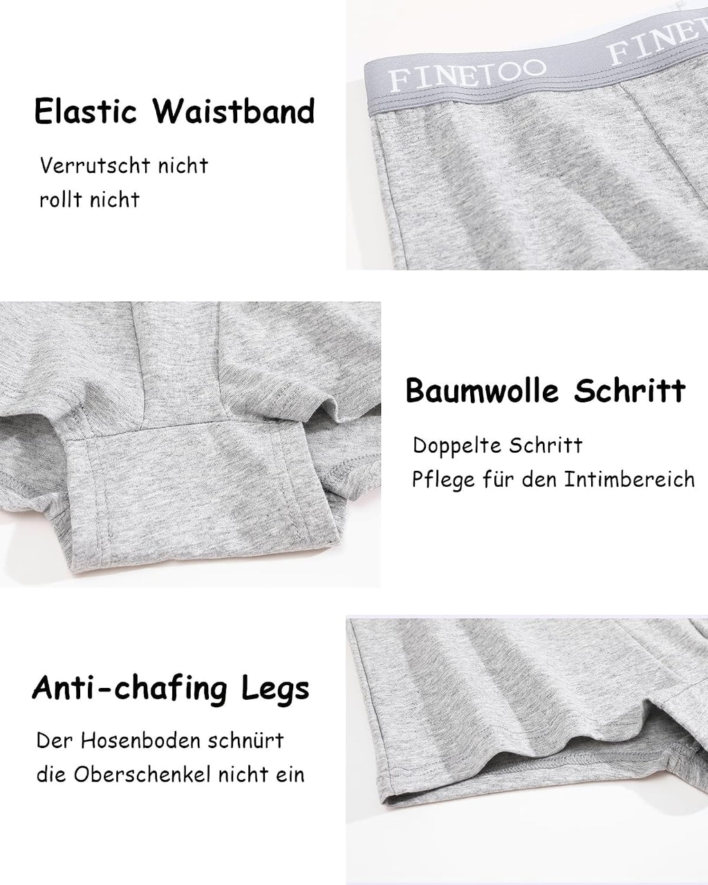 Finetoo Damen Boxershorts 5er Pack Baumwolle Hipster atmungsaktiv S-XXL weiss