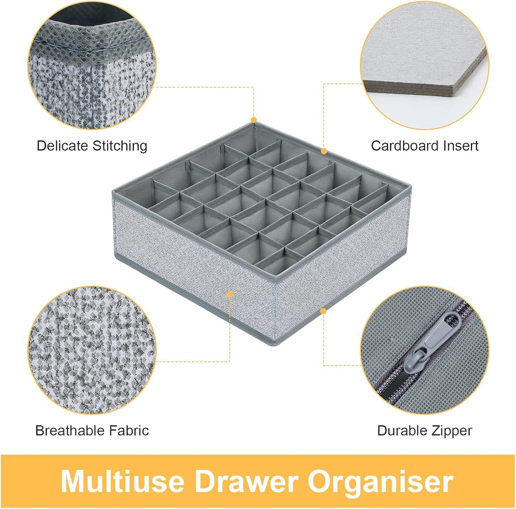 Unterwaesche Organizer 2er Set 48 Faecher faltbar Schubladeneinsatz Grau